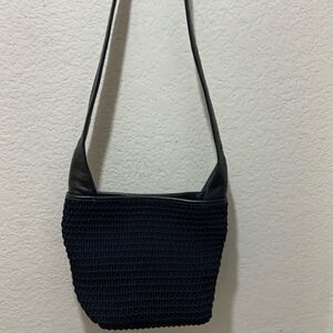Dillard's Women’s Woven Navy Blue Shoulder Bag Purse Leather trim